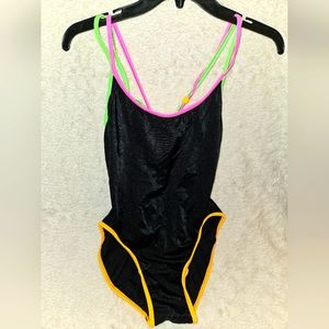 Vintage NEON TRIM High-Cut One-piece SWIMSUIT, Size 9
